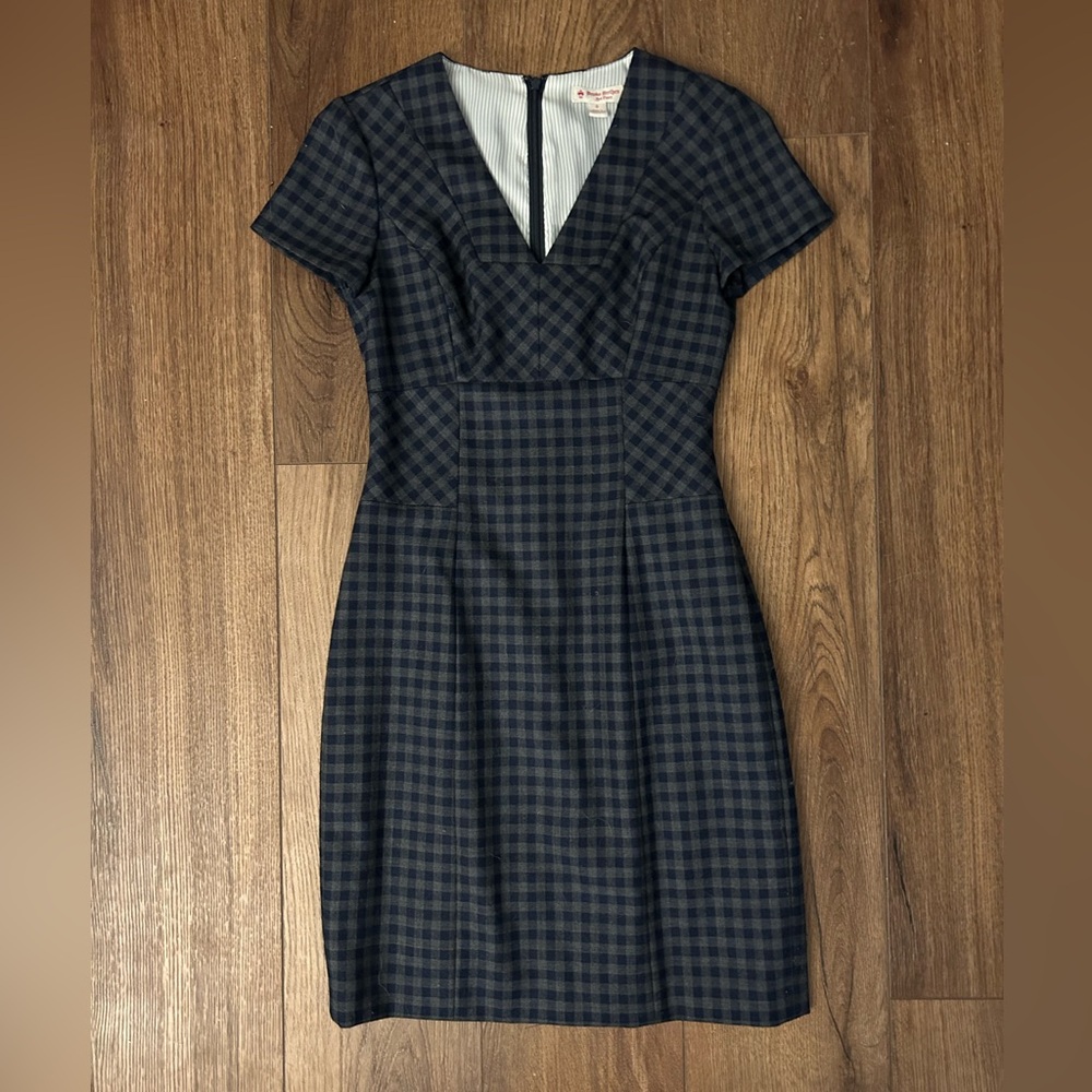 Brooks Brothers Red Fleece Plaid Tartan Blue and Gray Wool Dress